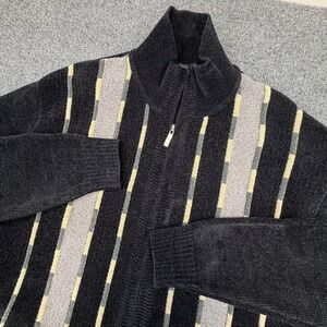 Platinum Mode‎ Full Zip Sweater Jacket Men XL Black Soft Textured 3D Knit Heavy